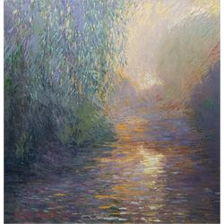 John Myatt (British 1945-) after Claude Monet (French 1840-1926): 'Morning on the Seine II', giclée print on canvas hand embellished with oils and varnishes, signed and numbered 79/150 verso 77cm x 74cm