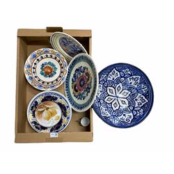 Mostly Polish pottery to include hand-painted plates by Fanjans, a footed earthenware bowl and other ceramics in one box