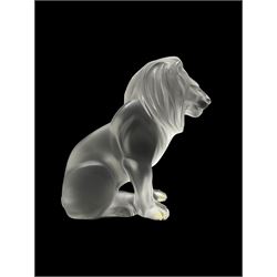Lalique frosted glass 'Bamara' Lion, engraved Lalique France to base, H20cm