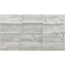 Francis Ronaldson (d.1818) - three page letter to William Kerr discussing means of shortening the Mail Coach route from Ayr and Dumfries with a sketch of the proposed route, dated May 1802.framed 