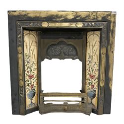 Victorian style cast brass fire insert, with floral tiles and cast