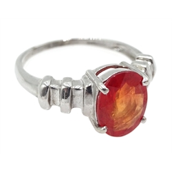 White gold single stone fire opal ring, hallmarked 9ct