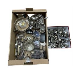 Victorian and later silver-plate including cutlery, pierced dishes, egg cup stand etc in one box