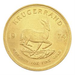 South Africa 1974 one ounce fine gold Krugerrand coin