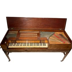 George III mahogany square piano, 18th century, the hinged lid and satinwood interior on square tapered legs