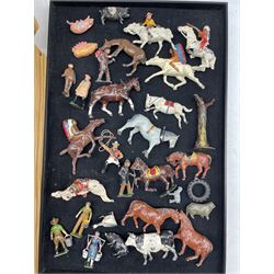 Collection of lead farm animals, cowboys and indians by Britains, Timpo etc