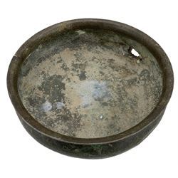 Possibly 17th century Islamic silvered copper bowl, the exterior with floral decoration and calligraphy, D20cm 