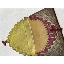 18th century Moroccan leather pocket book embroidered with silver metal thread, stitched to the reverse 'Tetuan' and 'Mrs M. Anthonina Hatfeild 1730' under the scalloped flap, with toggle fastener, W15.5cm x H9.5cm  