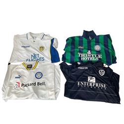 Leeds United football club - twenty-three replica shirts including 1970s 'Arkwright', 1990s Oasics etc