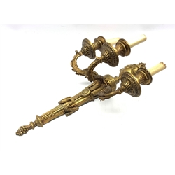 Cast and gilt metal three branch wall light of Adam design with Acanthus leaf branches, H53cm