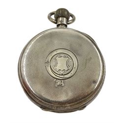 Victorian silver open face lever pocket watch by Barwick & Haggas, keighley, No. 436825, the plate engraved 'The Atlas Watch' , case by Stauffer, Son & Co, London 1885, with silver chain woith two clips and tow silver fobs hallmarked