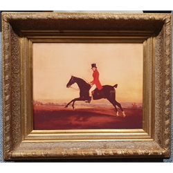 The Huntsman, 19th century print on canvas in heavy gilt frame 40cm x 50cm aperture