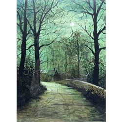 Peter Stoner (Northern British 20th century): Country Lanes at Moonlight, pair watercolours unsigned 38cm x 28cm (2)