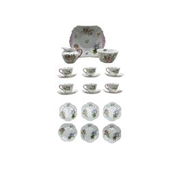 Shelley 'Wild Flowers' pattern tea set comprising six cups and saucers, six plates, milk jug, sugar bowl and bread and butter plate