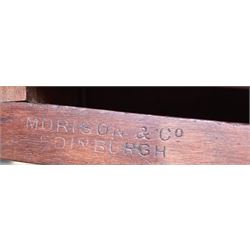 Morison & Co of Edinburgh - Mahogany writing table, the raised back over one frieze drawer, raised on square tapering supports, terminating in brass castors 