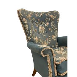 Early 20th century Queen Anne design upholstered wingback armchair 