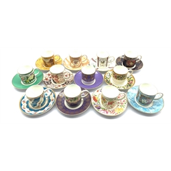 A Harlequin set of twelve 'The Coalport Museum Historic Coffee Cup Collection' cups and saucers 