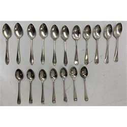 Five silver picture back coffee spoons with 'I Love Liberty', sailing ship etc Sheffield 1943 Maker Thomas Bradbury & Sons and two other sets of six coffee spoons 7oz
