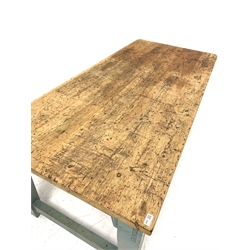 Early 20th century pine table, rustic rectangular top on painted base, 189cm x 89cm, H77cm
