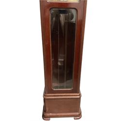 20th century  mahogany cased Longcase clock -  shaped pediment with a  carved shell motif, fully glazed door on a stepped plinth with rounded corners and block feet, 12