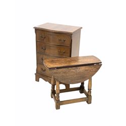 Georgian serpentine chest fitted with four drawers, together with a small oak drop leaf table 