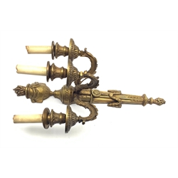 Cast and gilt metal three branch wall light of Adam design with Acanthus leaf branches, H53cm