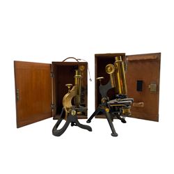 Lacquered brass microscope by Henry Crouch London No3991 in mahogany case and another by Watson 'Fran'