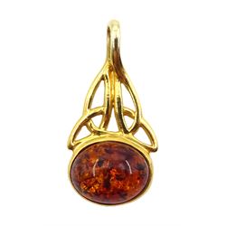 9ct gold amber pendant, hallmarked