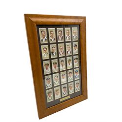 Two sets of fifty Players cigarette cards Cricketers 1934 and 1938,  a reproduction set of Wills cricketers 1901 and one other set of Players cricketers caricatures, all framed  