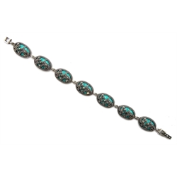 Silver turquoise and marcasite bracelet, stamped 925