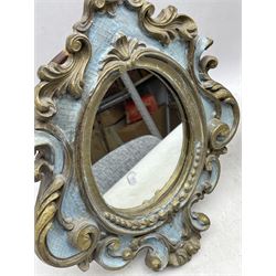 19th century Continental porcelain dressing table mirror decorated with Putti and flowers (a/f) together with a Venetian style giltwood easel mirror (2)