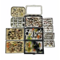 Fishing flies housed in six fly boxes 