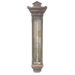 Late Victorian Admiral Fitzroys mercury barometer, in carved oak case, H140cm