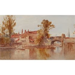 Edward Arden Tucker (British 1847-1910): 'Norwich', watercolour signed 26cm x 42cm; together with a cork picture of a lakeside castle 24cm x 28cm (2)