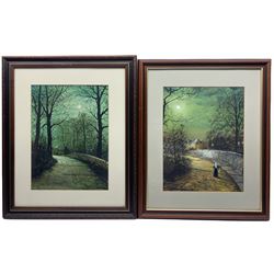 Peter Stoner (Northern British 20th century): Country Lanes at Moonlight, pair watercolours unsigned 38cm x 28cm (2)