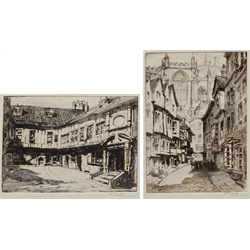 Ella Banks (neé Coates) (British 1889-1937): 'Stonegate' and 'St Williams College' York, pair etchings signed in pencil, titled verso with artist's address 19cm x 14cm and 15cm x 19cm (2)
Provenance: exh. Bradford Corporation Art Gallery, labels verso