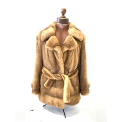  Tan coloured female mink Italian jacket with belt by Pellicceria Dacia, approx. size 12 - 16  