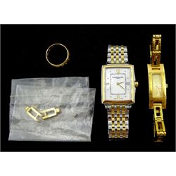 Raymond Weil ladies two tone stainless steel quartz wristwatch, Ref. 5956, Gucci ladies gold plated quartz wristwatch, Ref. 3900L and 9ct gold  stone set full eternity ring