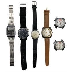 Six wristwatches including Vertex manual wind, MuDu automatic 25 jewels, Basis watch Top Timer and Casio digital