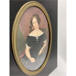 Late 19th/early 20th century, half-length watercolour on ivory of a woman in Victorian dress in ebonised frame 13cm x 9.5cm This item has been registered for sale under Section 10 of the APHA Ivory Act