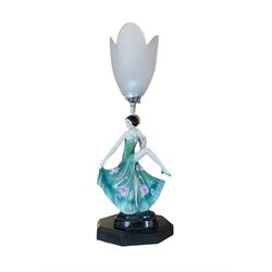 Art Deco style figural table lamp with frosted glass shade H36.5cm 