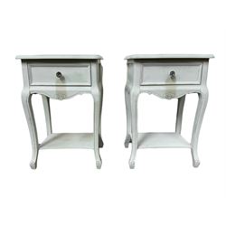 Pair of painted bedside tables with one drawer and under-tier 