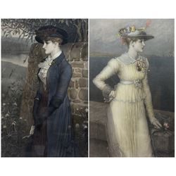 Thomas G Appleton (British 1854-1924) after George Henry Boughton (British 1833-1905): 'Forget-me-Not' and 'Sunless Days', pair engravings with hand colouring 55cm x 34cm (2)