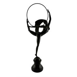 Art Deco design bronze figure after J.P.Morante modelled as a hoop dancer with signature and foundry mark on marble base H67cm