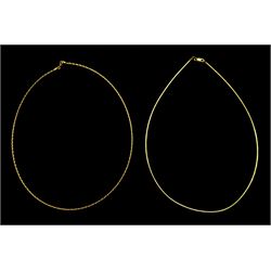 Gold invisible link necklace and one other necklace, both 9ct stamped or hallmarked