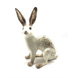 Large Winstanley pottery model of a white glazed hare, H38.5cmcm