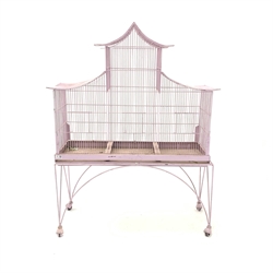 Large 20th century wire work birdcage in the form of a pagoda W100cm, H131cm, D41cm