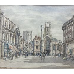 Sir Henry George 'Harry' Rushbury (British 1889-1968): St Helen's Square - York, watercolour and pencil signed and dated 1965, 31cm x 37cm