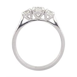 Platinum three stone round brilliant cut diamond ring, hallmarked, total diamond weight approx 1.05 carat