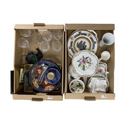 Spode Stafford Flowers plate, Worcester serving plate, Doulton bowl, Spode and Derby items etc in two boxes